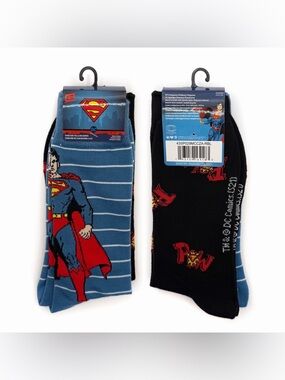 NWT New DC Comics Superman Crew Socks Mens Womens Superhero Gift Blue Red Comics